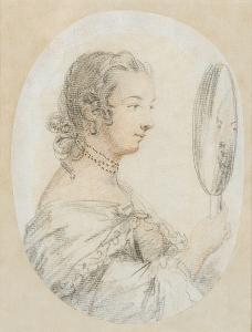 Penelope Carwardine - A lady in profile to the right gazing into her mirror