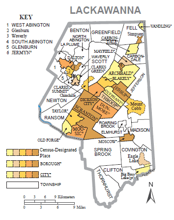 Lackawanna County, Pennsylvania, Municipalities and CDPs