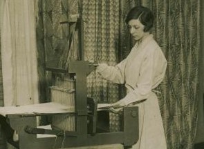Celia M Fiennes at a press, 1928.jpg