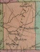 Macoupin County, IL map showing Woodburn but not Bunker Hill