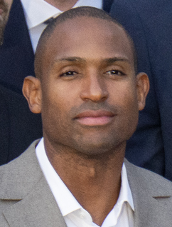 Al Horford of the Boston Celtics during an event celebrating the team’s 2024 NBA Championship on November 21, 2024 on the South Lawn of the White House (cropped).jpg