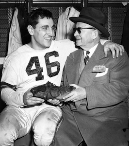 Lou Groza and Arthur B. McBride after a game in 1950