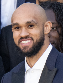 Boston Celtics player Derrick White on November 21, 2024 at the White House (cropped).jpg