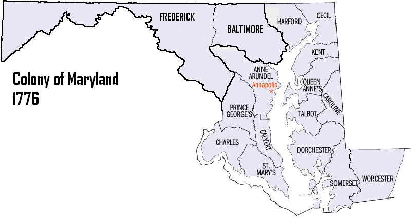Map of Maryland in 1776