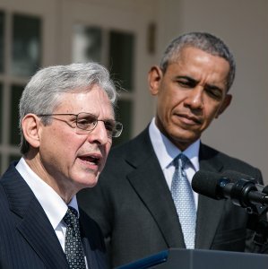 Merrick Garland speaks at his Supreme Court nomination with President Obama
