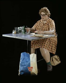 Duane-Hanson-Sculpture-Woman-Eating-Synthetic-Material-1971