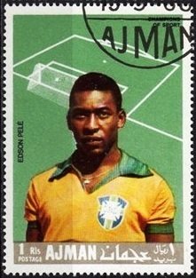 Stamp of Ajman - 1968 - Colnect 369336 - Edson Arantes do Nascimento - Pelé - 1940 FC Santos