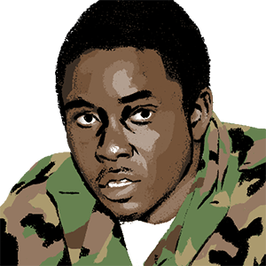 Illustration of a headshot of Strasser in a military uniform on a white background
