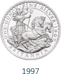 1oz silver Britannia coin 1997 reverse