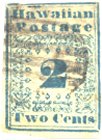 Two Cent Hawaiian, 1851  blue "Missionary" Type I