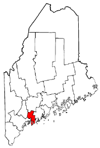 Map of Maine highlighting Sagadahoc County