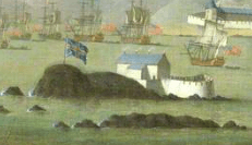 Island Battery, Siege of Louisbourg 1745 (inset) by Peter Monamy