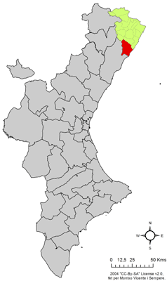 Localització d'Alcalà de Xivert respecte del País Valencià