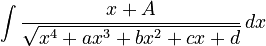 \int \frac{x+A}{\sqrt{x^4+ax^3+bx^2+cx+d}}\, dx