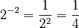 2^{-2} = \frac{1}{2^2} = \frac{1}{4}