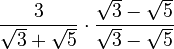 \frac{3}{\sqrt{3}+\sqrt{5}} \cdot \frac{\sqrt{3}-\sqrt{5}}{\sqrt{3}-\sqrt{5}}