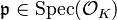 \mathfrak{p} \in \text{Spec}(\mathcal{O}_K)