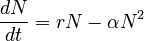  \frac{dN}{dt} = rN - \alpha N^2