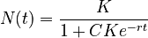  N(t) = \frac{K}{1+ C K e^{-rt}} 