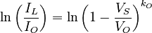 \ln \left ( \frac{I_L}{I_O} \right ) = \ln \left ( 1 - \frac{V_S}{V_O} \right )^{k_O}