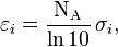 {\displaystyle \varepsilon_i = \frac{\mathrm{N_A}}{\ln{10}}\,\sigma_i,}