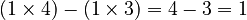 (1 \times 4) - (1 \times 3) = 4 - 3 = 1