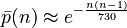 \bar{p}(n) \approx e^{-\frac{n(n-1)}{730}}