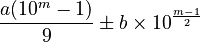 \frac{a \big( 10^m-1 \big)}{9} \pm b \times 10^{\frac{ m-1 }{2}}