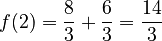 f(2)=\dfrac{8}{3}+\dfrac{6}{3}=\dfrac{14}{3}