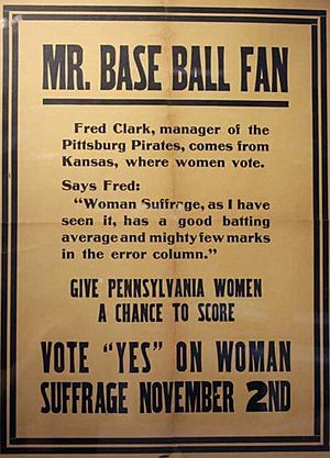 "Mr. Base Ball Fan Vote yes on Woman Suffrage" Pittsburgh Pirates flier