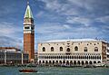 (Venice) Doge's Palace and campanile of St. Mark's Basilica facing the sea