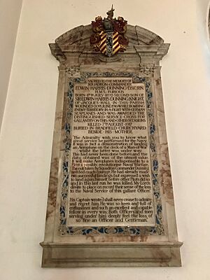 A memorial to Edwin Harris Dunning in St Lawrence's Church, Bradfield, Essex