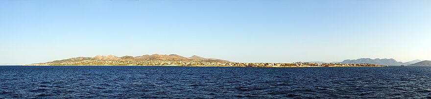 A panorama of the island of Aegina, from the Mediterranean sea