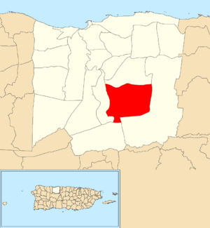 Location of Arrozal within the municipality of Arecibo shown in red