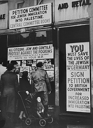 British Jews protest against immigration restrictions to Palestine after Kristallnacht