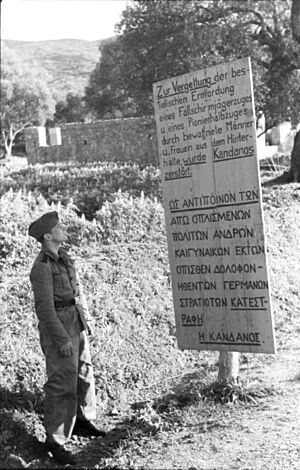 Bundesarchiv Bild 101I-779-0003-22, Griechenland, Schild über Zerstörung von Kandanos