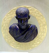 Bust of Prince Constantius II in blue glass, Romisch-Germanisches Museum, Cologne (8115676712)