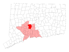 Cheshire's location within New Haven County and Connecticut