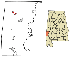 Location of Lisman in Choctaw County, Alabama.