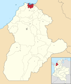 Location of the municipality and town of San Antero in the Córdoba Department of Colombia.
