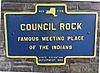 New York State Education Department Historical Marker with the text "Council Rock Famous Meeting Place of the Indians." 1932