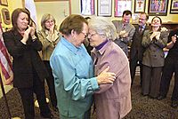 Del Martin and Phyllis Lyon kiss