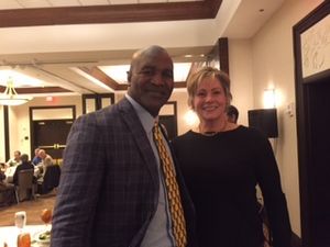 Evander Holyfield and Karyn Marshall at the Association of Oldtime Barbell & Strongmen Reunion cropped