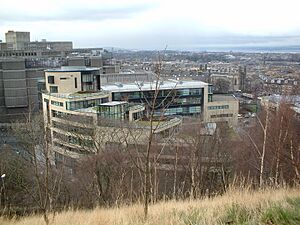 Former Rockstar North building, shot from hill