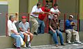 Friends chatting outside the Mercado in Ponce, Puerto Rico