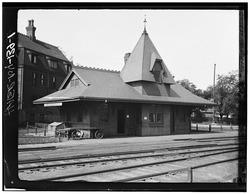General exterior view of station. - Erie Railway, Suspension Bridge Station, Bellevue, Erie County, NY HAER NY,15-SUSBR,1-1