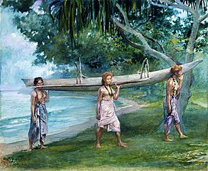 Girls Carrying a Canoe, Vaiala in Samoa MET ap1970.120