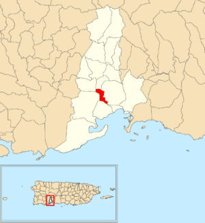 Location of Guayanilla barrio-pueblo within the municipality of Guayanilla shown in red