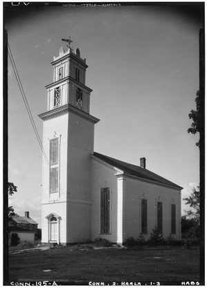 Historic American Buildings Survey (Fed.) Stanley P. Mixon, Photographer, Sept 16, 1940 (A) EXTERIOR, GENERAL VIEW FROM SOUTH EAST - Congregational Church, East Hartland, HABS CONN,2-HARLA,1-3
