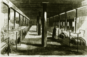 Interior of Red Rover Civil War hospital steamship published in Harper's Weekly